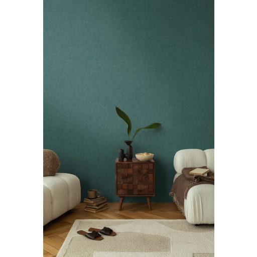 Keresztbe futó (ecset) vonásokkal kialakított lenvászon minta mély smaragdzöld tónus tapéta