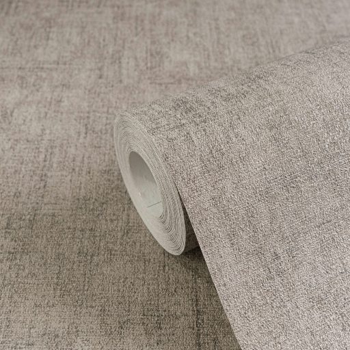 Keresztbe futó (ecset) vonásokkal kialakított lenvászon minta meleg szürkésbarna és ezüstszürke tónus tapéta