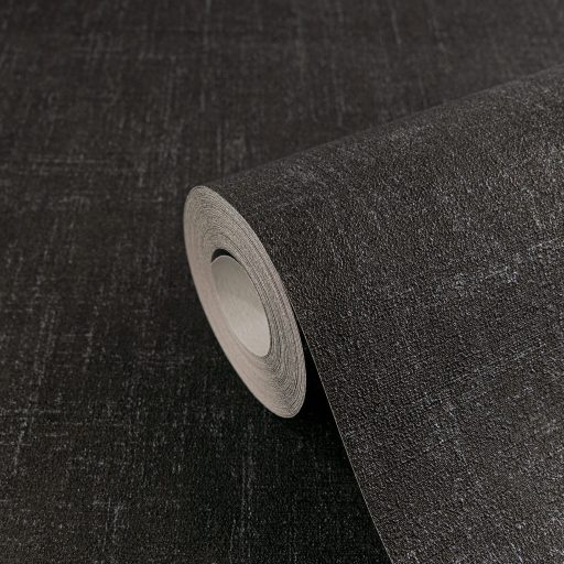 Keresztbe futó (ecset) vonásokkal kialakított lenvászon minta antracit/szénfekete és ezüstszürke tónus tapéta