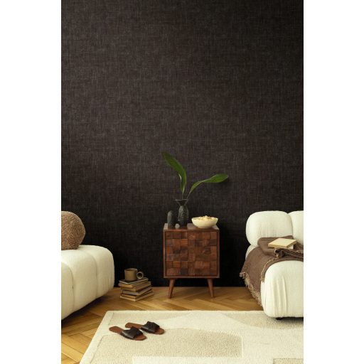 Keresztbe futó (ecset) vonásokkal kialakított lenvászon minta antracit/szénfekete és ezüstszürke tónus tapéta