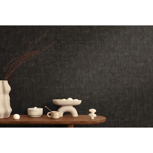 Keresztbe futó (ecset) vonásokkal kialakított lenvászon minta antracit/szénfekete és ezüstszürke tónus tapéta