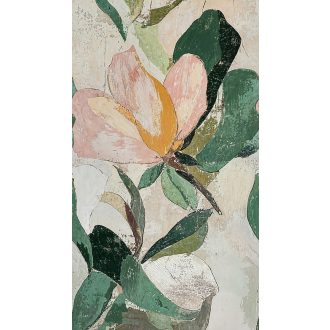   Monumentális magnóliavirág vintage festmény stílusban koptatott bézs púderrózsaszín okker sötétzöld és krémfehér tónus falpanel