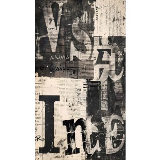   Vizuális kiáltás! Újságkollázs és rétegzett tipográfia törtfehér szürke és fekete tónus falpanel