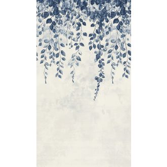   A nyugalom és a béke kékje! Mediterrán indás levélminta törtfehér és kék/indigókék tónus falpanel