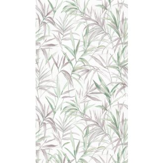   Ködbe vesző botanikus kompozíció bambuszerdő motívummal fehér zöld púderes lilás-barna és krémszín tónus falpanel