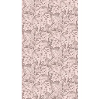  Sűrű mégis légies trópusi levélminta "rosé szemüvegen át" púderrózsaszín mályva és púderes-barna tónus falpanel