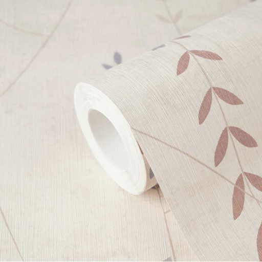 A természet költőisége - nemes és letisztult levélmotívum fehér hamvas lila zsályazöld és halvány bézs tónus tapéta