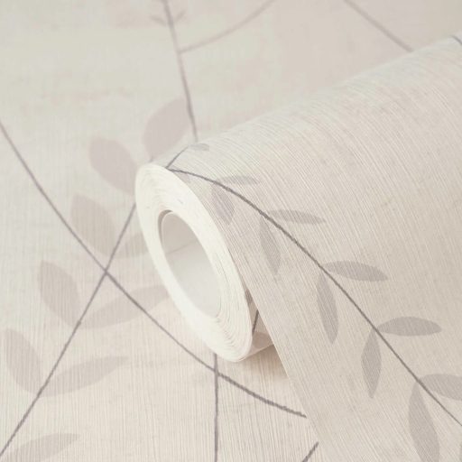 A természet költőisége - nemes és letisztult levélmotívum krémfehér szürke és szürkésbézs tónus tapéta