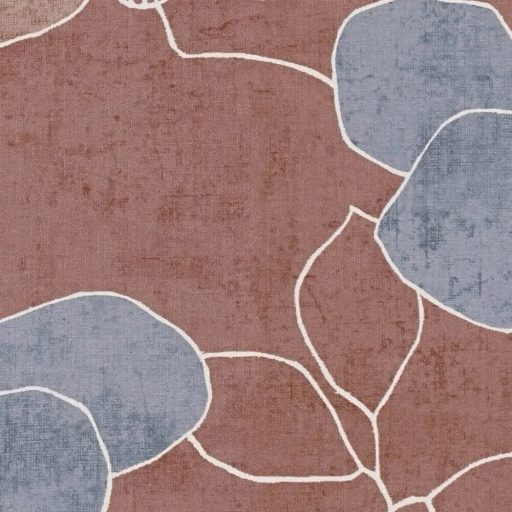 Skandináv-mediterrán hangulatú absztrakt és játékos virágkompozíció terrakotta kékesszürke olívzöld rózsaszín és fehér tónus tapéta