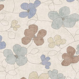   Skandináv-mediterrán hangulatú absztrakt és játékos virágkompozíció krémfehér tejeskávé levendulakék és menta tónus tapéta