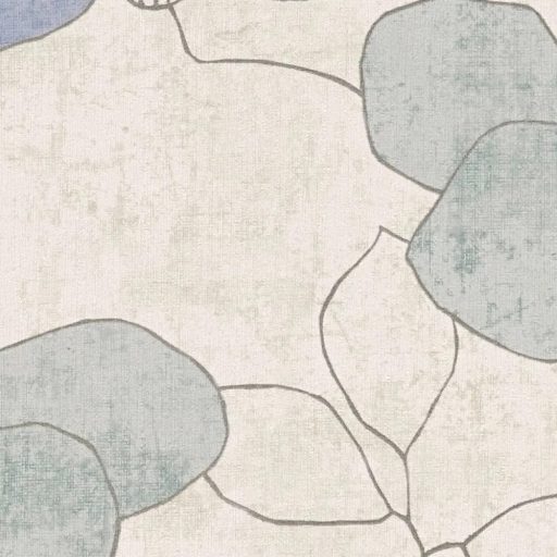 Skandináv-mediterrán hangulatú absztrakt és játékos virágkompozíció krémfehér tejeskávé levendulakék és menta tónus tapéta