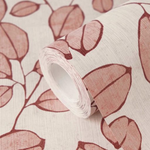 Természetrajz tankönyv a botanika szerelmeseinek - eukaliptusz levelek mintája krémfehér púderrózsaszín és terrakotta tónus tapéta