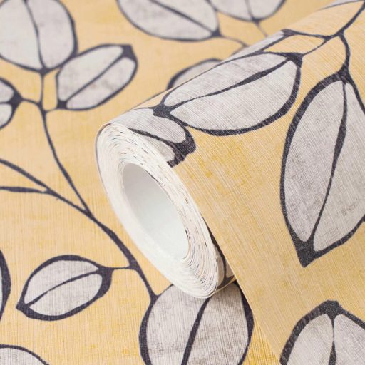 Természetrajz tankönyv a botanika szerelmeseinek - eukaliptusz levelek mintája napsárga szürke és antracit tónus tapéta