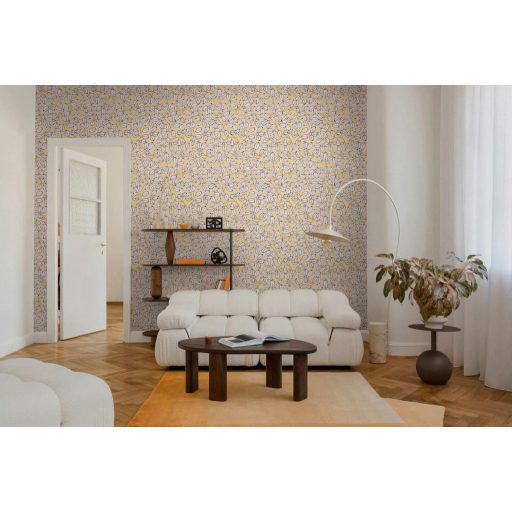 Természetrajz tankönyv a botanika szerelmeseinek - eukaliptusz levelek mintája napsárga szürke és antracit tónus tapéta