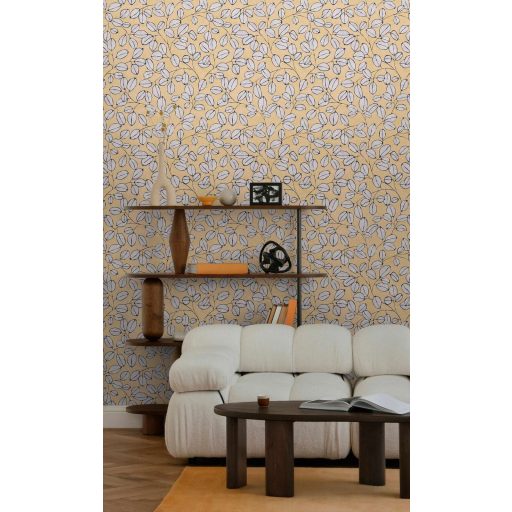 Természetrajz tankönyv a botanika szerelmeseinek - eukaliptusz levelek mintája napsárga szürke és antracit tónus tapéta