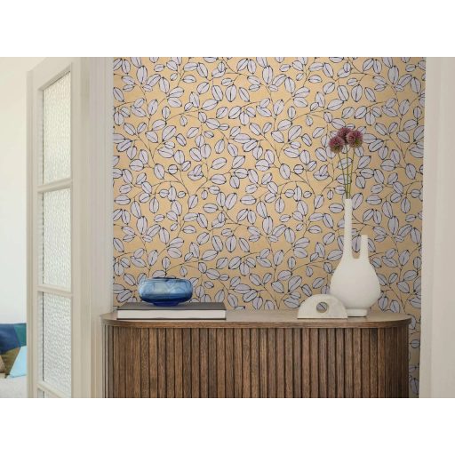 Természetrajz tankönyv a botanika szerelmeseinek - eukaliptusz levelek mintája napsárga szürke és antracit tónus tapéta