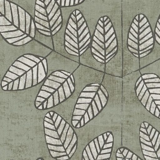 Stilizált botanikai minta páfrányokkal bogyós ágakkal és szívalakú levelekkel zsályazöld acélkék törtfehér világosbézs és faszén tónus tapéta