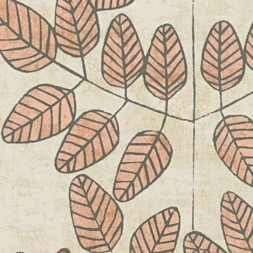 Stilizált botanikai minta páfrányokkal bogyós ágakkal és szívalakú levelekkel krémfehér terrakotta olívzöld és grafitszürke tónus tapéta