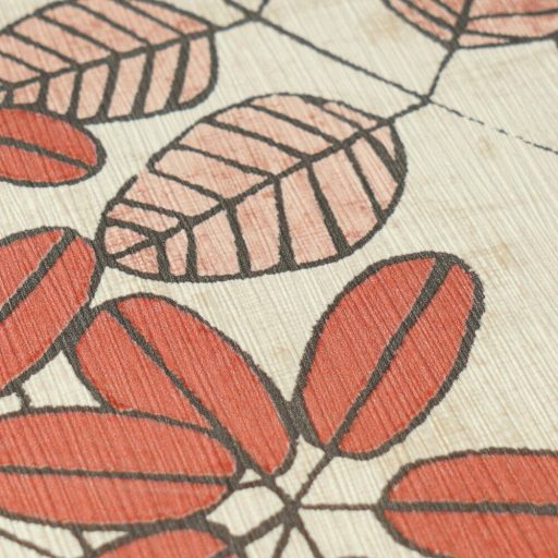 Stilizált botanikai minta páfrányokkal bogyós ágakkal és szívalakú levelekkel krémfehér terrakotta olívzöld és grafitszürke tónus tapéta