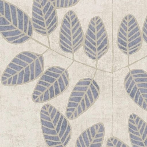 Stilizált botanikai minta páfrányokkal bogyós ágakkal és szívalakú levelekkel krémfehér mogyoróbarna acélkék és grafitszürke tónus tapéta