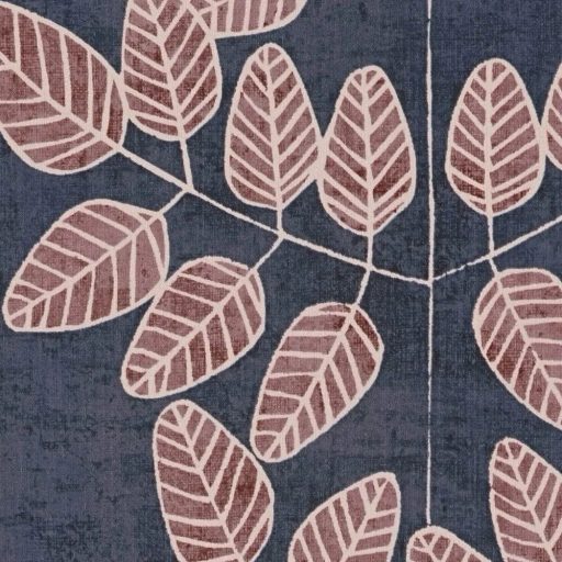 Stilizált botanikai minta páfrányokkal bogyós ágakkal és szívalakú levelekkel éjkék púderrózsaszín rozsda szürkésbarna és lila tónus tapéta