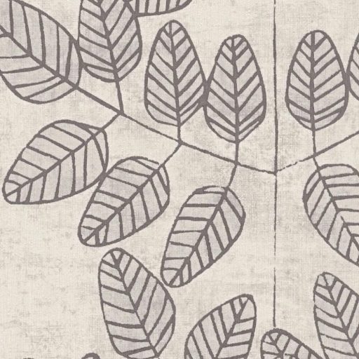 Stilizált botanikai minta páfrányokkal bogyós ágakkal és szívalakú levelekkel krém tört bézs és szürke tónus tapéta