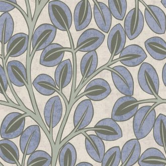   Ovális levelek absztrakt (naív) harmonikus mintája krém kékeslila perzsaszöld és olajzöld tónus tapéta