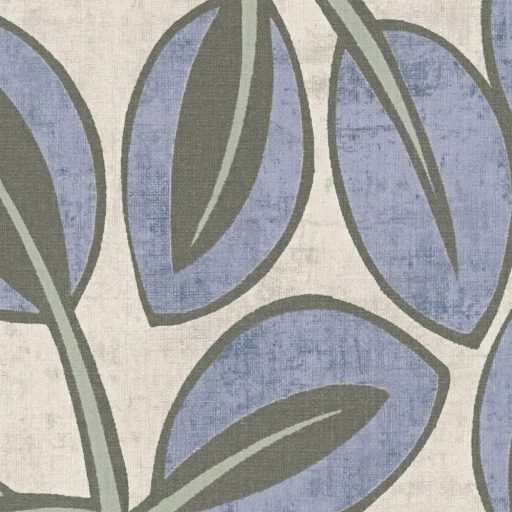 Ovális levelek absztrakt (naív) harmonikus mintája krém kékeslila perzsaszöld és olajzöld tónus tapéta