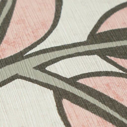 Ovális levelek absztrakt (naív) harmonikus mintája törtfehér púderes rózsaszín khakizöld korall és olajzöld tónus tapéta