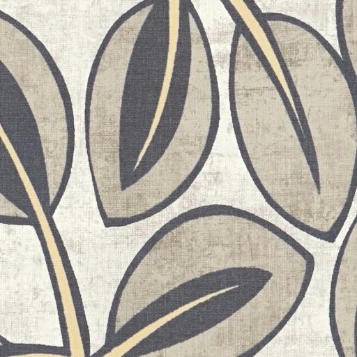 Ovális levelek absztrakt (naív) harmonikus mintája krémfehér faszénszürke vaníliasárga és antracit tónus tapéta