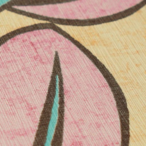 Ovális levelek absztrakt (naív) harmonikus mintája sárgásbézs/mustársárga porrózsaszín/mályva barna és türkiz/menta tónus tapéta