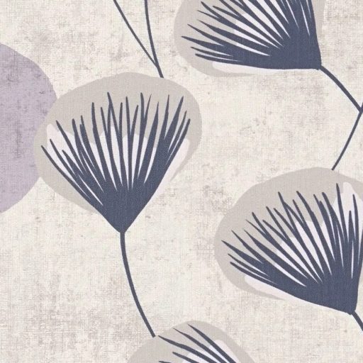 Álmodozó gingko-szerű levelek lebegő költői szépségű mintája krémfehér levendula szürke és antracit tónus tapéta