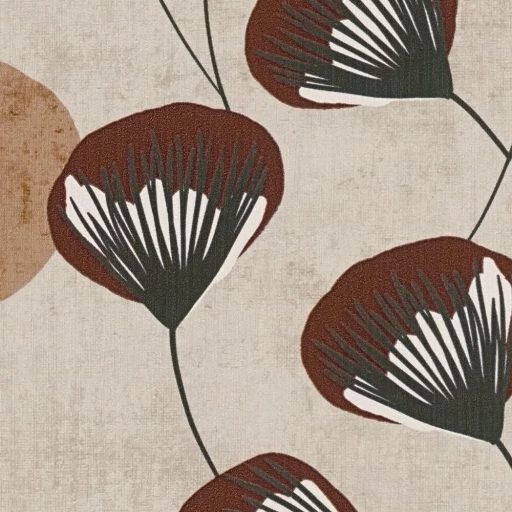 Álmodozó gingko-szerű levelek lebegő költői szépségű mintája krémfehér karamell csokoládébarna és borostyán tónus tapéta