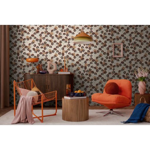 Álmodozó gingko-szerű levelek lebegő költői szépségű mintája krémfehér karamell csokoládébarna és borostyán tónus tapéta