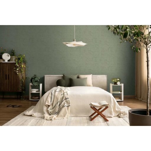 Antik pergamen vagy finoman koptatott mészkő? Mesteri mélységű struktúrált minta mustár borostyán és olívzöld tónus tapéta