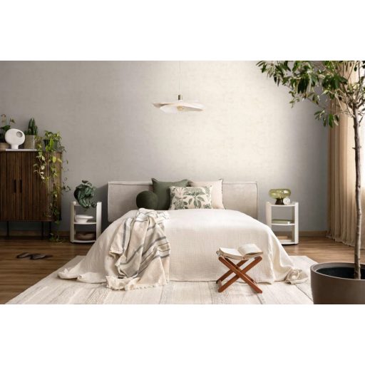 Antik pergamen vagy finoman koptatott mészkő? Mesteri mélységű beton minta fehér és finom gyöngyház tónus tapéta