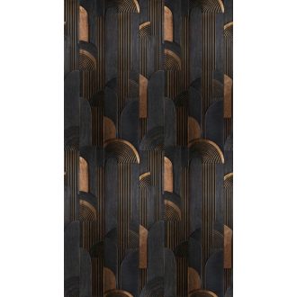   Art deco jegyeket hordozó impozáns 3D geometriai műalkotás antracit fekete és bronz tónus falpanel