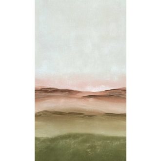   Festői akvarell tájkép elmosódó horizonttal és plasztikus rétegekkel világosszürke pasztell menta terrakotta és olívzöld tónus falpanel