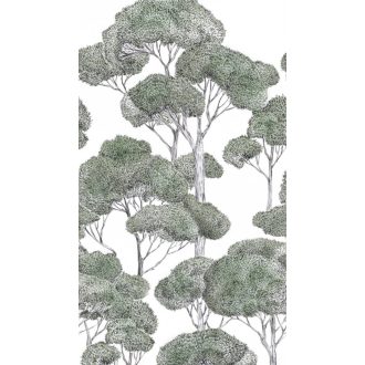   Botanikai vázlat - ceruzával rajzolt kies erdő panoráma fehér zöld és szürke tónus falpanel