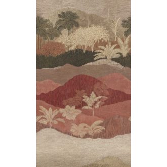   Rétegekben hömpölygő trópusi táj viktoriánus panorámafestmény stílusban bézs terrakotta és olívzöld tónus falpanel