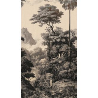   A felfedezők romantikája! 19. századi naturalista litográfia - egzotikus vegetáció szürke antracit és szürkésbarna tónus falpanel