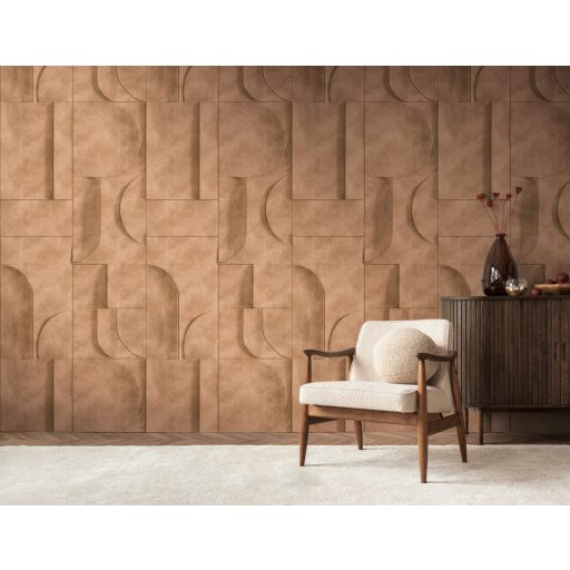 Art deco Homlokzat?! Ívek félkörök hasábok geometrikus 3D minta agyagbarna terrakotta és sötétbarna tónus falpanel