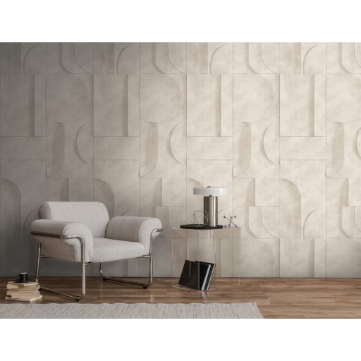 Art deco Homlokzat?! Ívek félkörök hasábok geometrikus 3D minta krémfehér homokszín és barna tónus falpanel