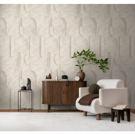 Art deco Homlokzat?! Ívek félkörök hasábok geometrikus 3D minta krémfehér homokszín és barna tónus falpanel