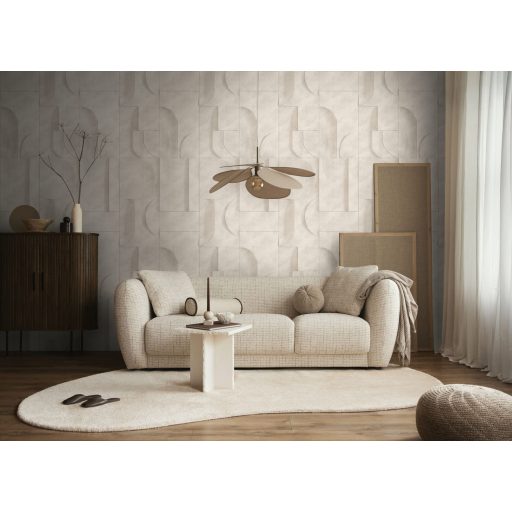 Art deco Homlokzat?! Ívek félkörök hasábok geometrikus 3D minta krémfehér homokszín és barna tónus falpanel