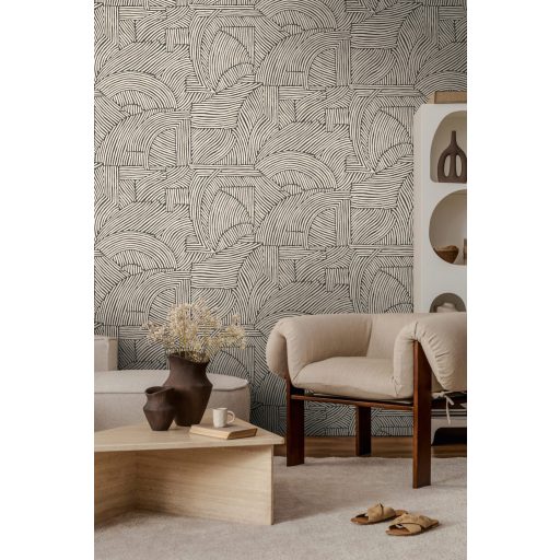 Vonalak szerveződése art deco lendületű grafikává monokróm - törtfehér és fekete tónus falpanel