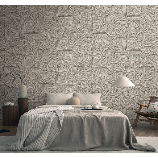 Vonalak szerveződése art deco lendületű grafikává monokróm - törtfehér és fekete tónus falpanel