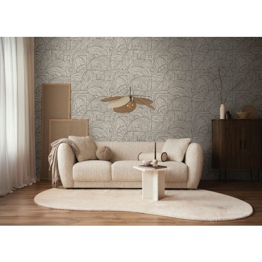Vonalak szerveződése art deco lendületű grafikává monokróm - törtfehér és fekete tónus falpanel