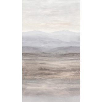   Hegycsúcsokon ködbe vesző horizont csendes békéje panoráma füstszürke taupe földes-barna törtfehér és kékesszürke tónus falpanel