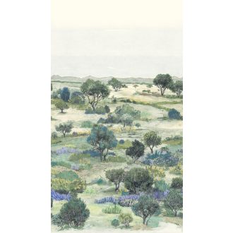   Provence békéje és derűje kies vadvirágos cserjés fás panorámán törtfehér zsálya-olaj és mohazöld pávakék levendula homok és sárga falpanel